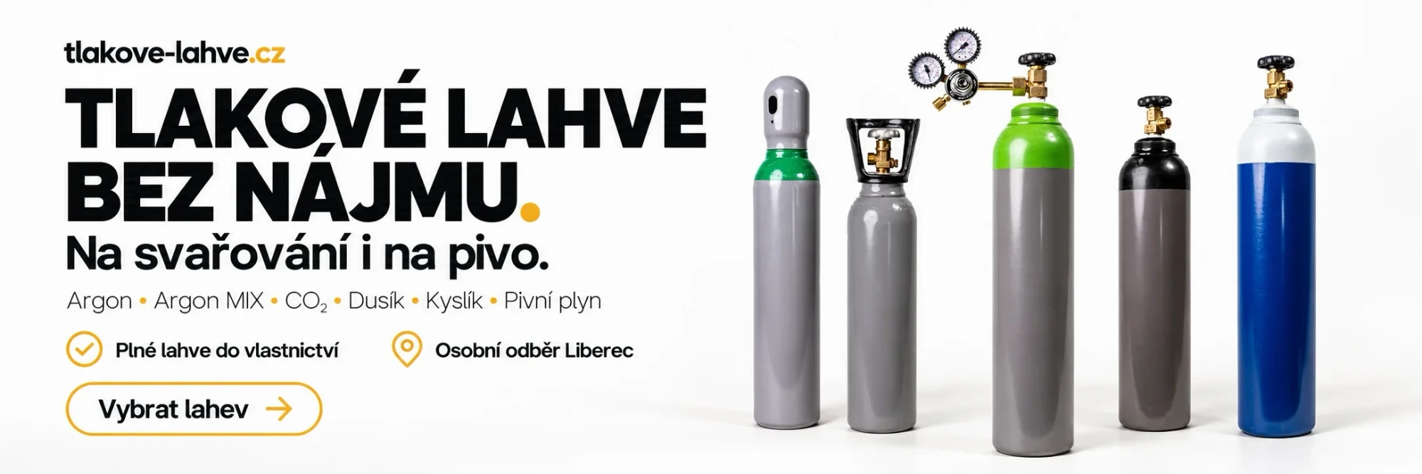 Tlakové lahve bez nájmu — argon, argon MIX, CO₂, dusík, kyslík a pivní plyn