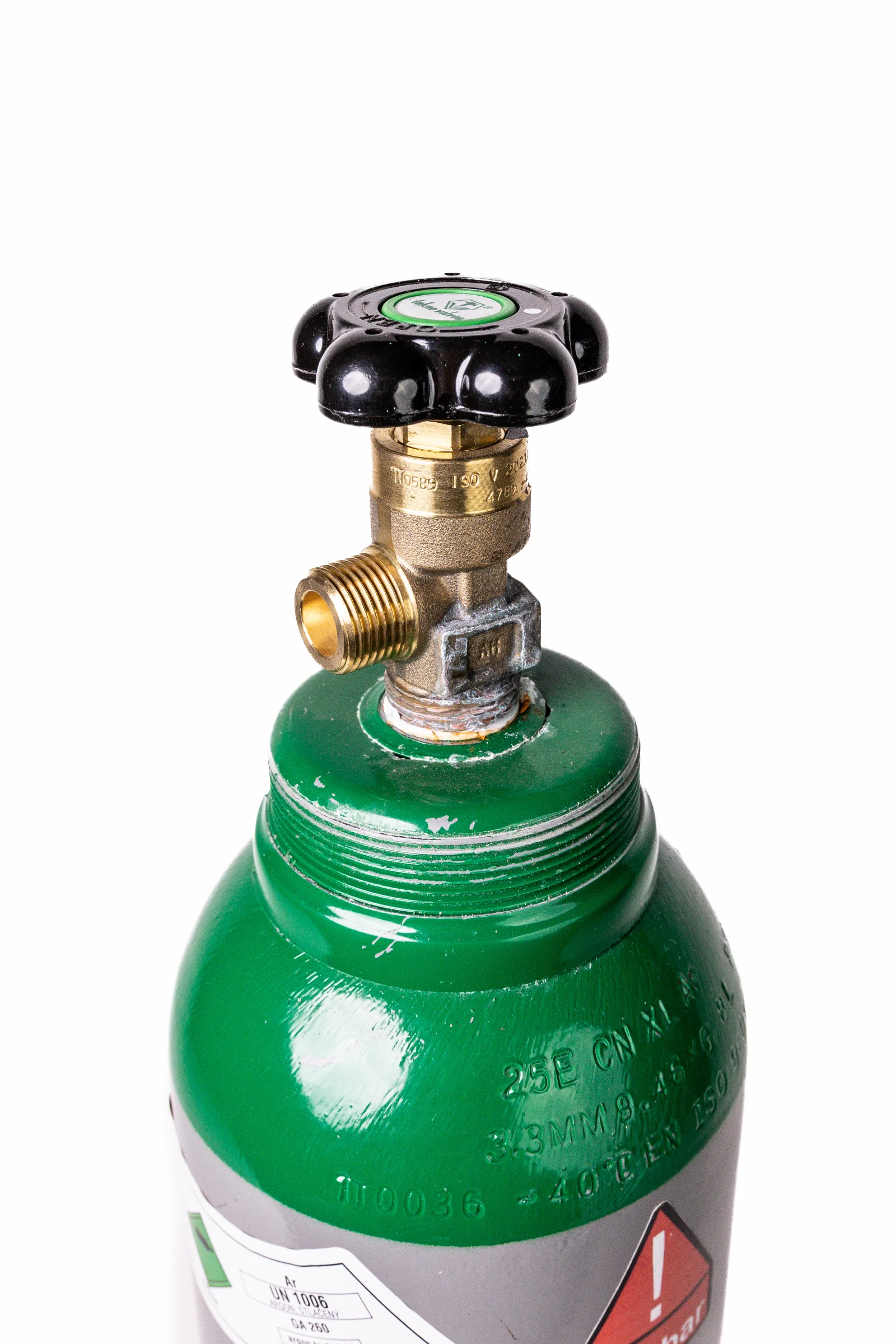 Detail ventilu tlakové láhve Argon Mix 8L
